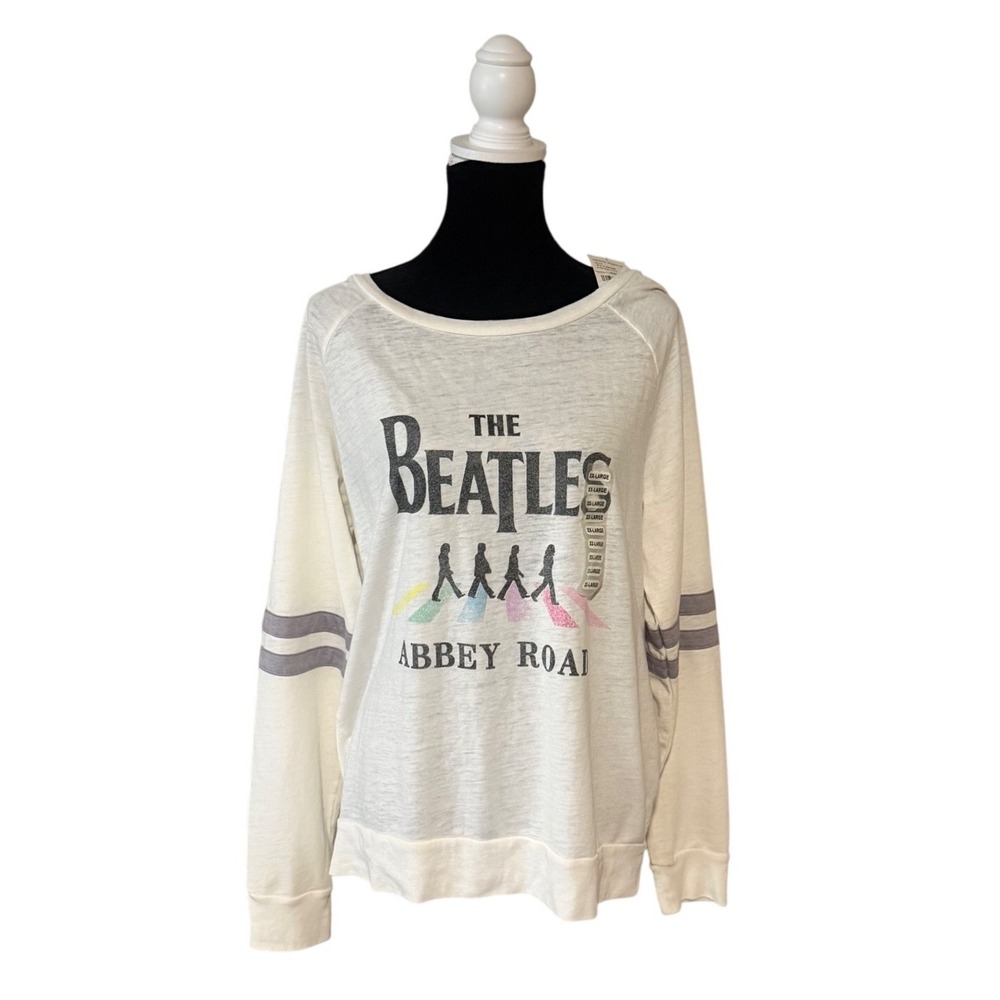 The Beatles Abbey Road Graphic Long Sleeve White Varsity Stripe XXL New